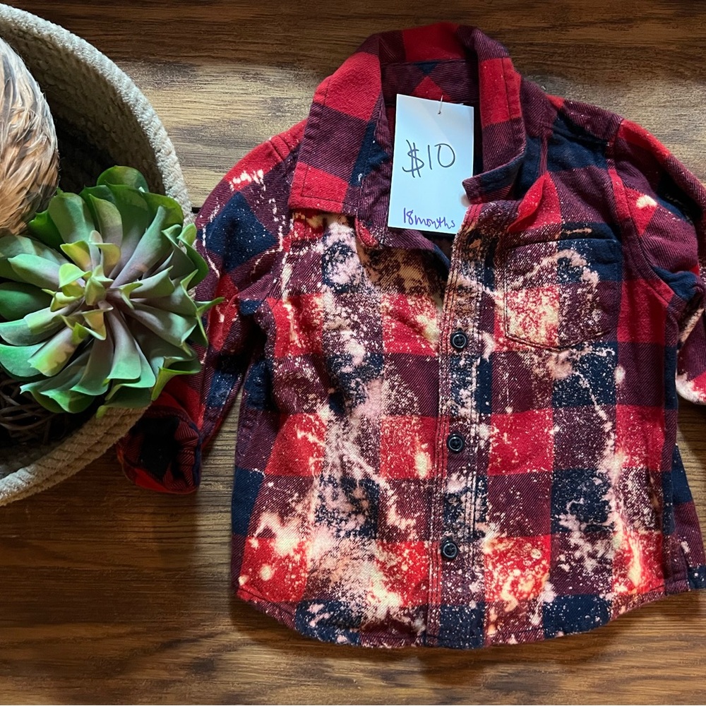 Red and Navy Plaid Button-Up Shirt